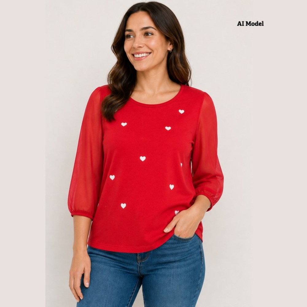 New York & Company Red Heart Patterned Blouse